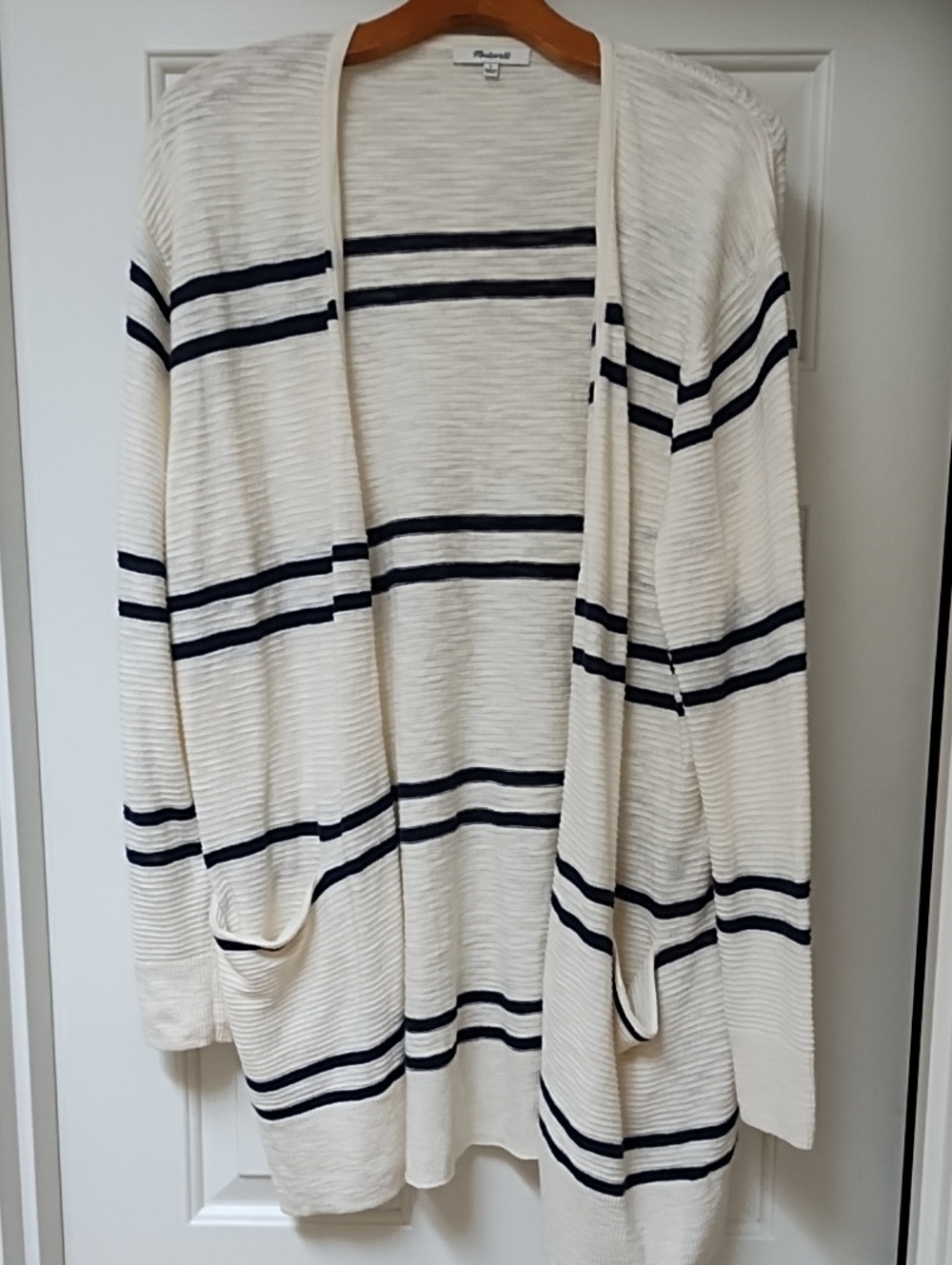 Madewell Lightweight Cream and Navy Striped Open-Front Cardigan NWOT